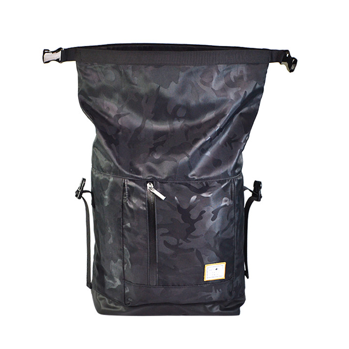 Custom Black Camouflage Roll Top Backpack with Front Zipper SYN17-069 product view 6