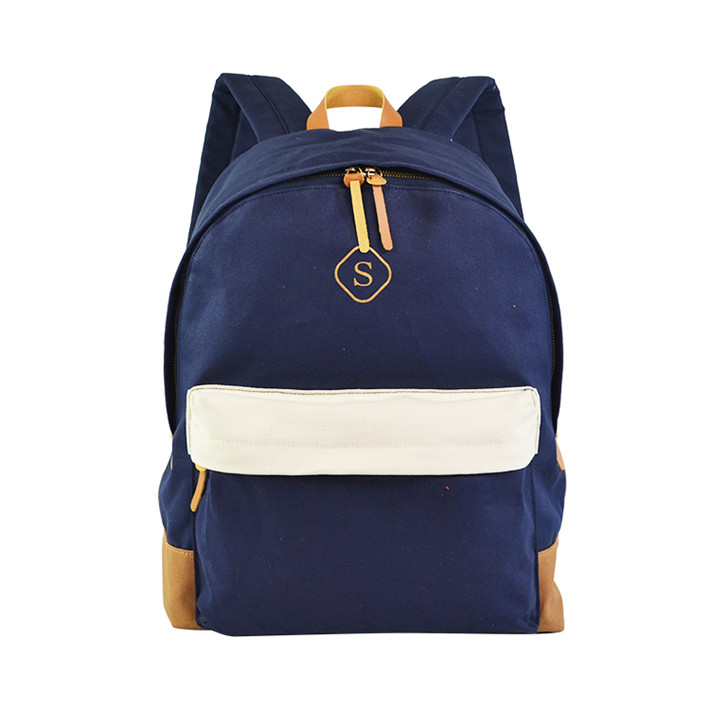 Custom Navy Canvas School Backpack with Contrast Pocket SYN17-074