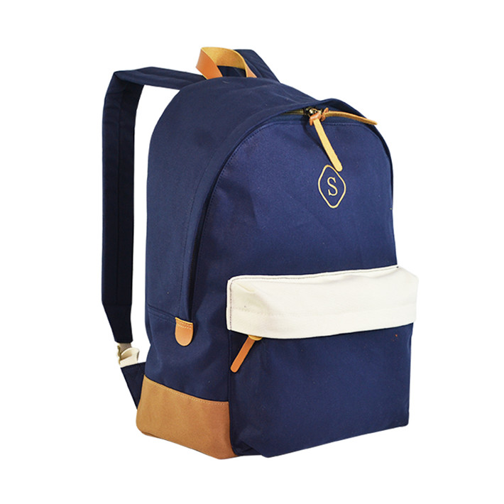 Custom Navy Canvas School Backpack with Contrast Pocket SYN17-074 product view 2