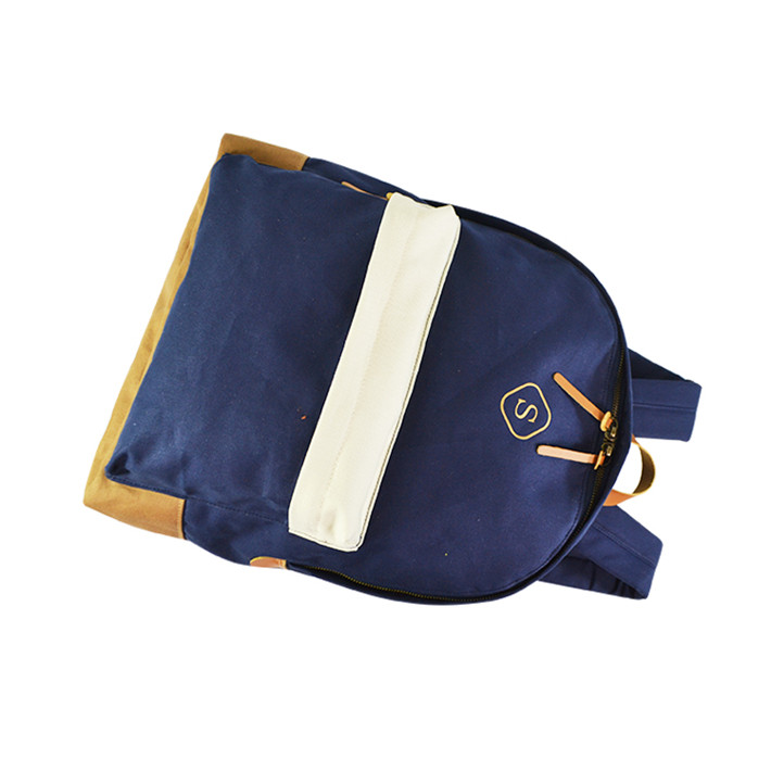 Custom Navy Canvas School Backpack with Contrast Pocket SYN17-074 product view 4