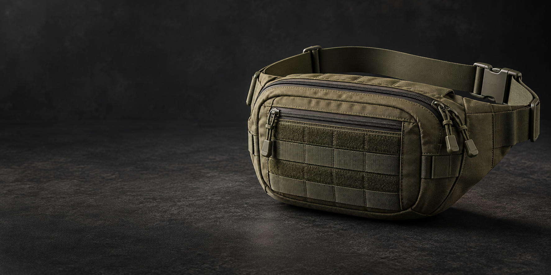 Custom tactical waist bag with front MOLLE loop panel
