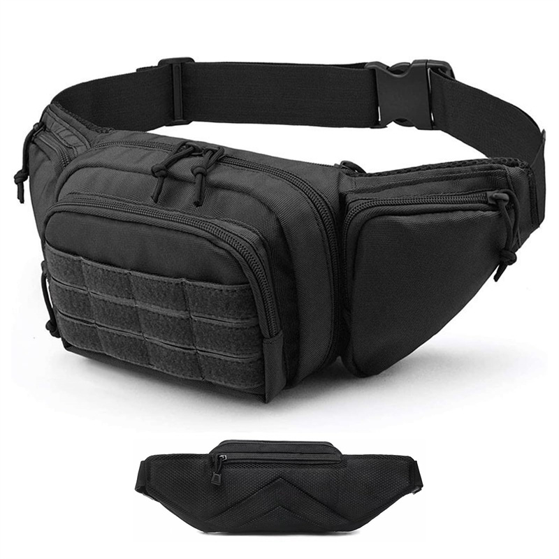 Custom 800D Oxford Tactical Waist Bag with MOLLE Panel and Multi Zip Pockets