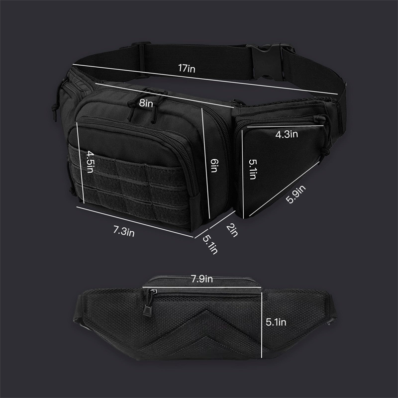 Product view 2 of Custom 800D Oxford Tactical Waist Bag with MOLLE Panel and Multi Zip Pockets