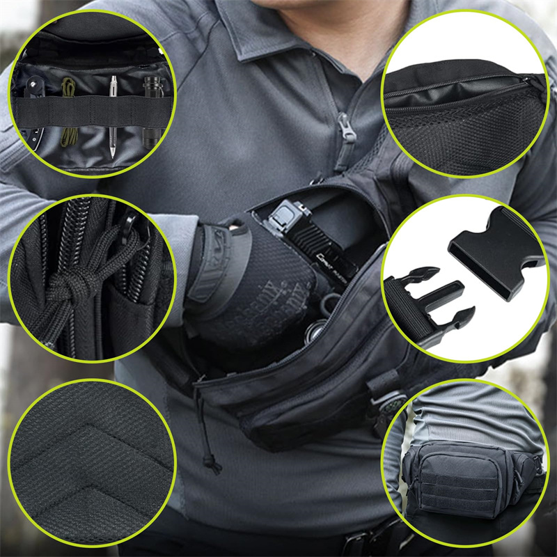Product view 3 of Custom 800D Oxford Tactical Waist Bag with MOLLE Panel and Multi Zip Pockets
