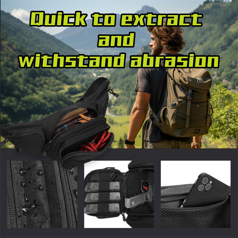 Product view 5 of Custom 800D Oxford Tactical Waist Bag with MOLLE Panel and Multi Zip Pockets