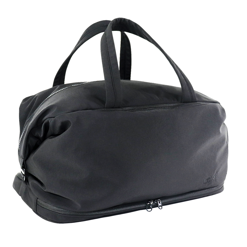 custom black gym duffel bag with bottom zip compartment, view 2 - LX24-039B
