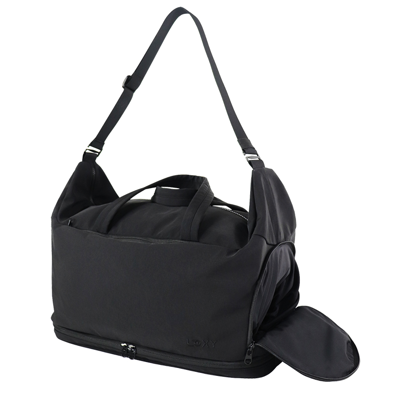 custom black gym duffel bag with bottom zip compartment, view 5 - LX24-039B