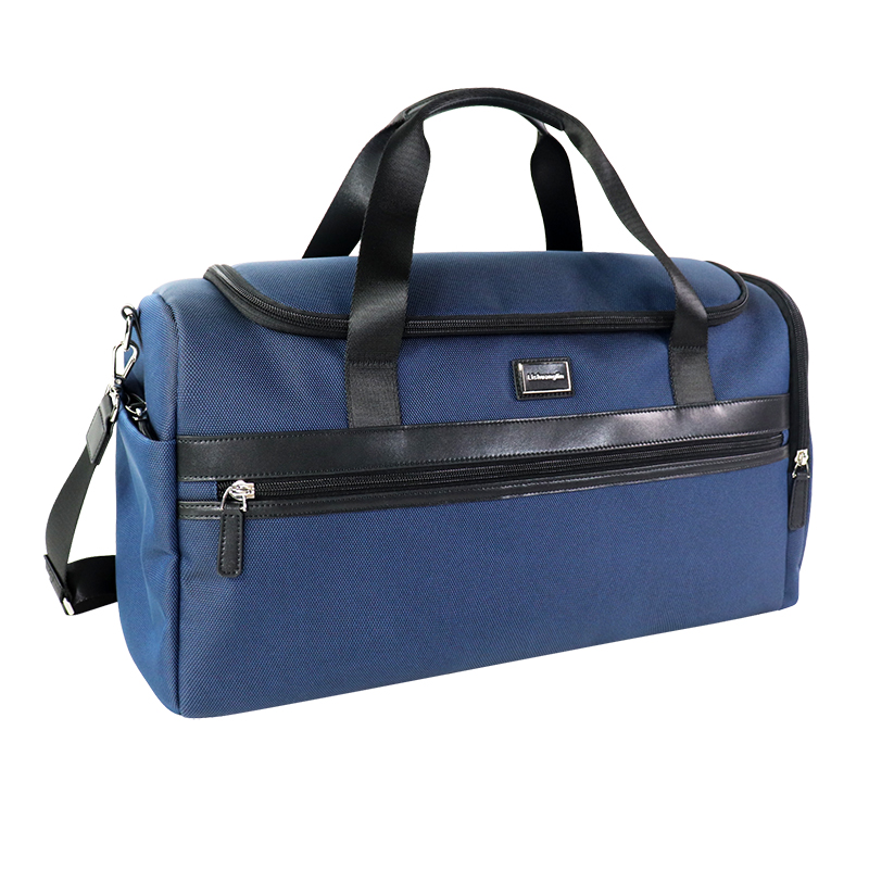 custom navy sports duffel bag with side zip pocket, view 2 - SLB25-013B