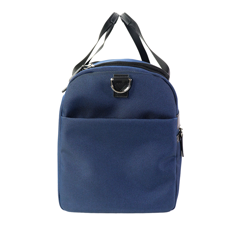 custom navy sports duffel bag with side zip pocket, view 3 - SLB25-013B