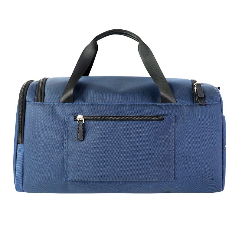 custom navy sports duffel bag with side zip pocket, view 4 - SLB25-013B