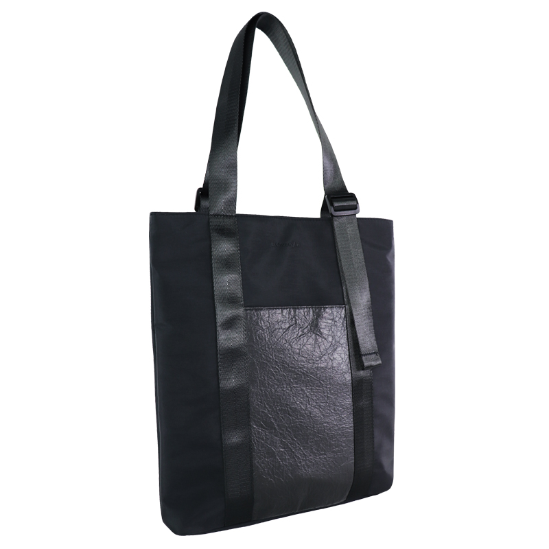 shoulder tote bag with pineapple-leaf bio-based front pocket, view 2 - SLH24-036B