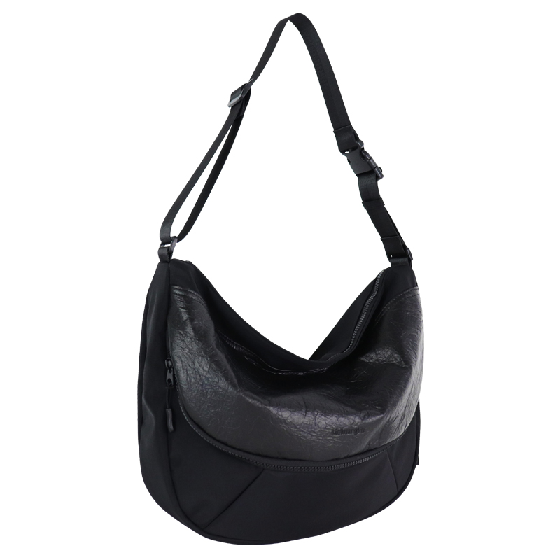 crescent shoulder bag with pineapple-leaf bio-based front pocket detail, view 2 - SLH24-037B