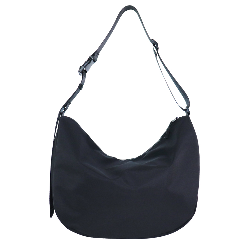 crescent shoulder bag with pineapple-leaf bio-based front pocket detail, view 3 - SLH24-037B