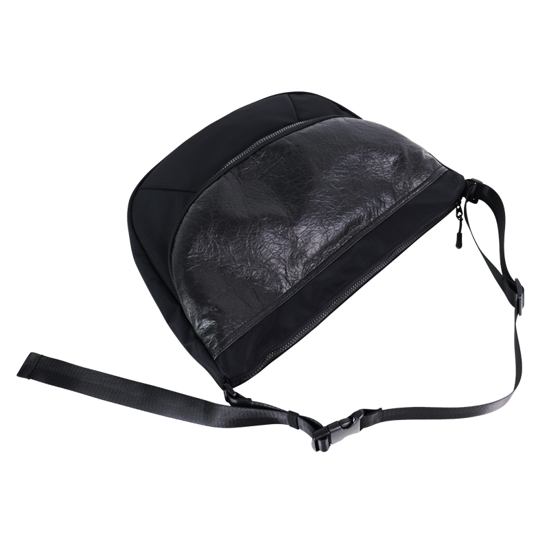 crescent shoulder bag with pineapple-leaf bio-based front pocket detail, view 4 - SLH24-037B