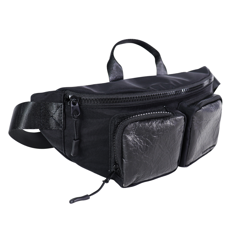 multi-pocket waist bag with pineapple-leaf bio-based two front pockets, view 2 - SLH24-041B