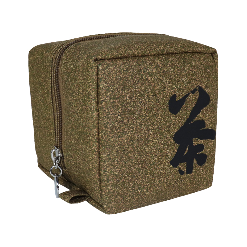 square zipper pouch in tea-residue cork material, view 2 - SLH24-051B