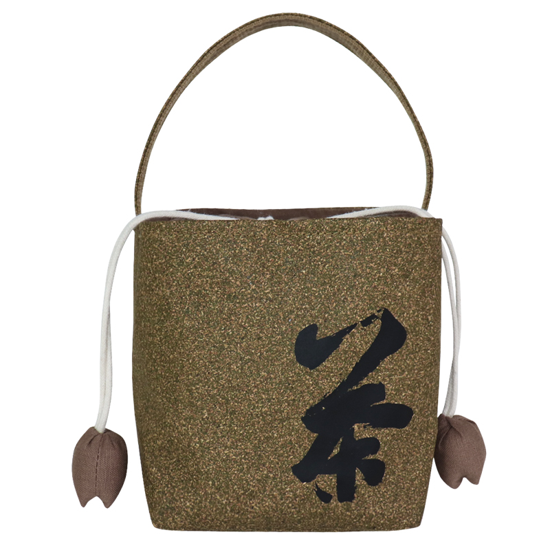 Custom Cork and Tea Residue Drawstring Bucket Bag with Handle SLH24-052B
