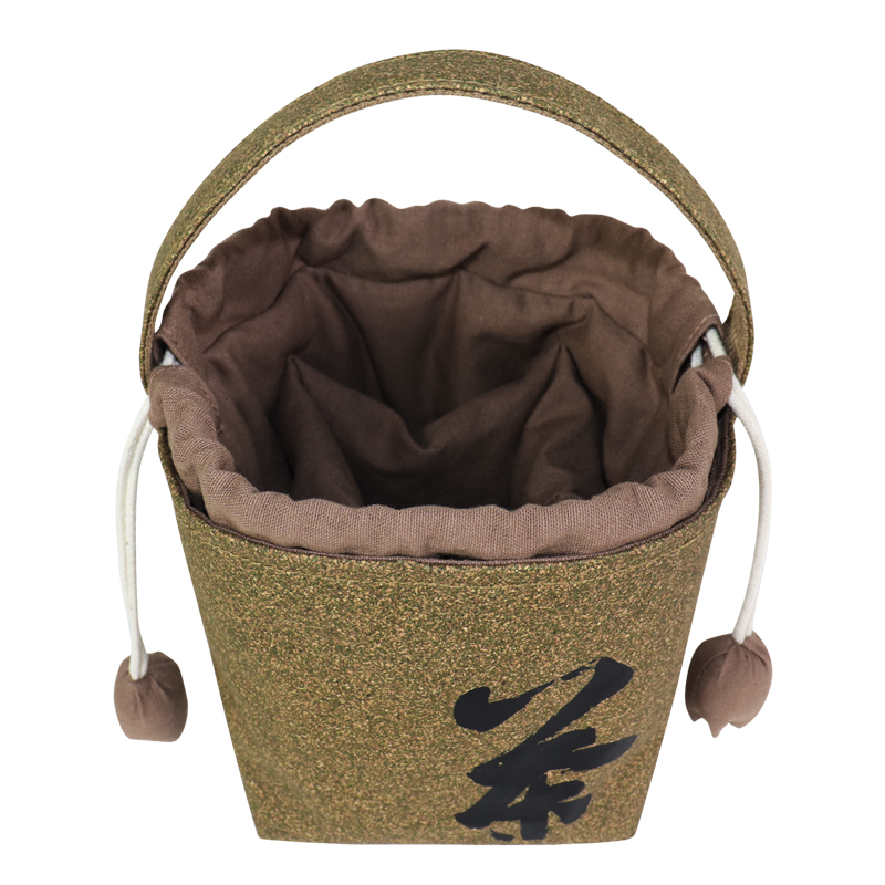 small bucket handbag in tea-residue cork material, view 4 - SLH24-052B