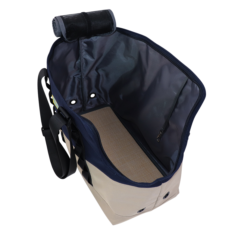 Navy and cream pet carrier tote detail SW25-008B