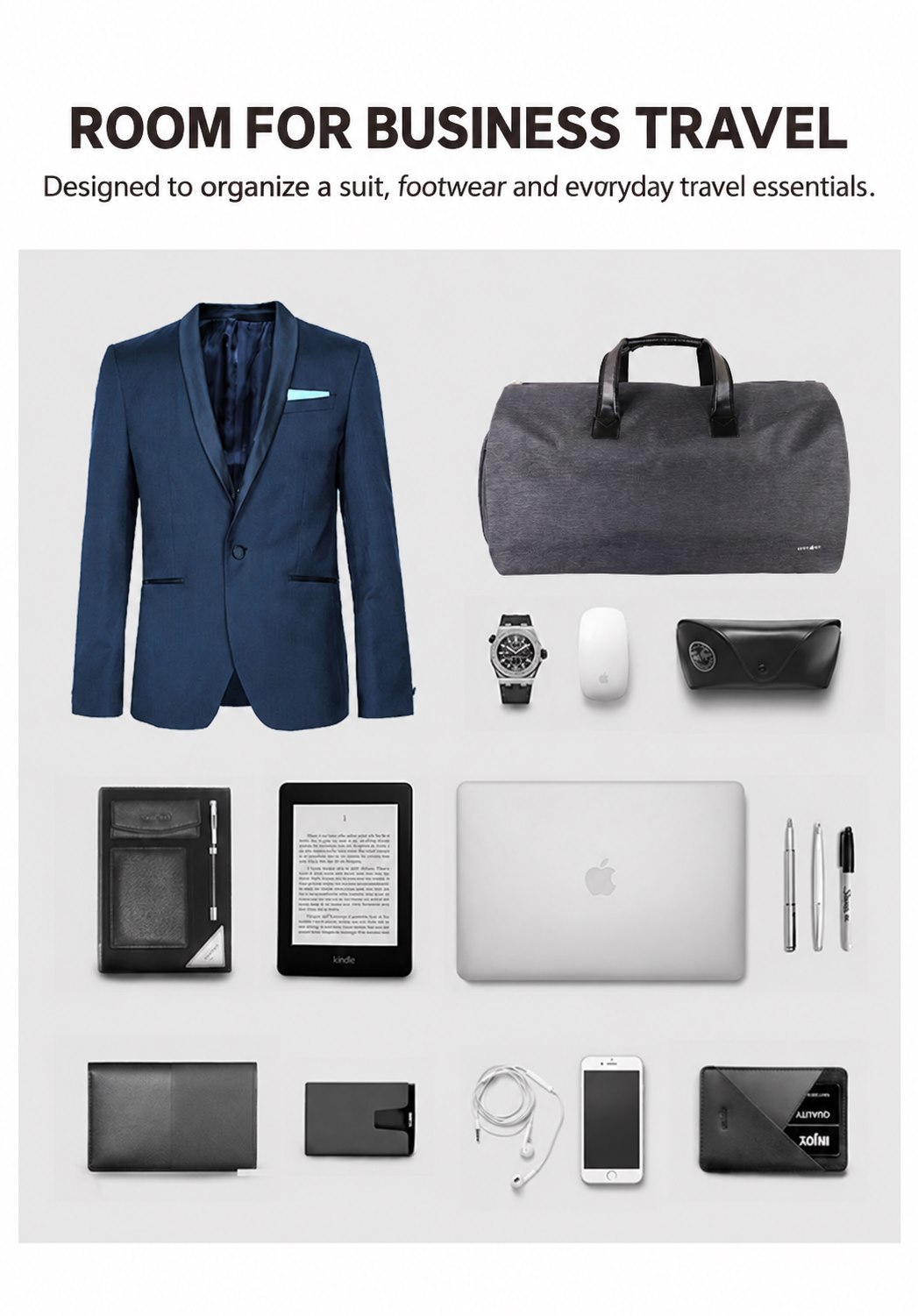 Business travel garment duffel capacity for suit shoes and essentials