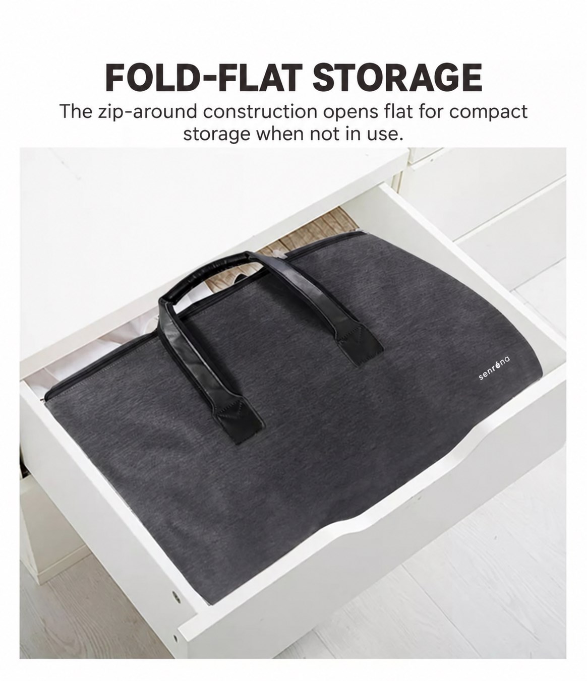 Fold-flat garment duffel bag construction for compact storage