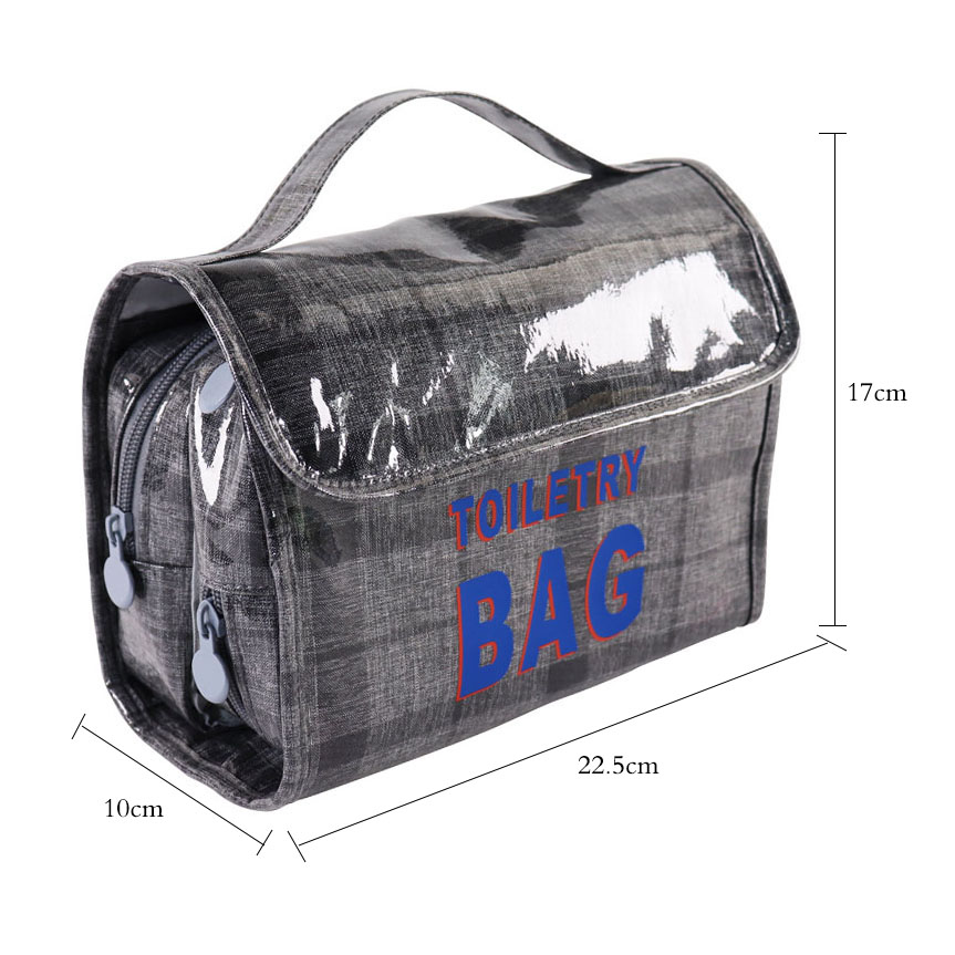 Approximate reference dimensions of Senrong's folding toiletry bag: 22.5 by 17 by 10 centimetres