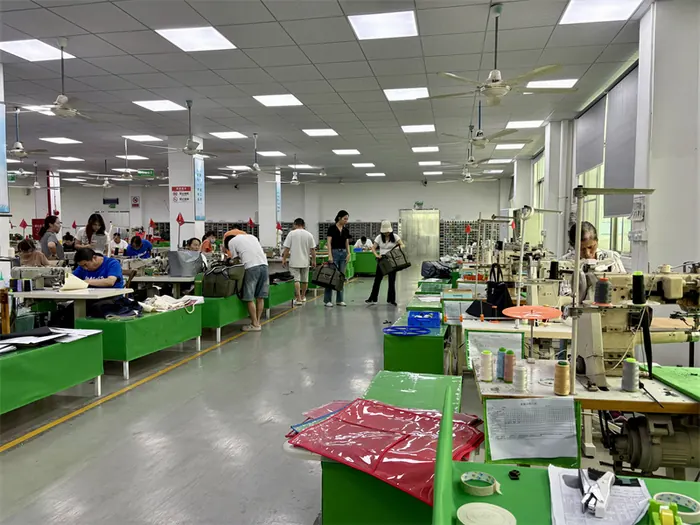Bag sample workshop with sewing workstations